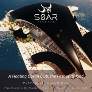 ททท. หารือผู้บริหาร SOAR Ocean Club เตรียมเปิดตัว “คลับลอยน้ำกลางทะเล” รูปทรงกระเบนราหู แห่งแรกของไทย ชายฝั่งนาจอมเทียน–บ้านอำเภอ จังหวัดชลบุรี หนุนการท่องเที่ยวเชิงคุณค่าฝั่งทะเลตะวันออกรับบิ๊กโปรเจกต์กระตุ้นท่องเที่ยว Ultra Luxury